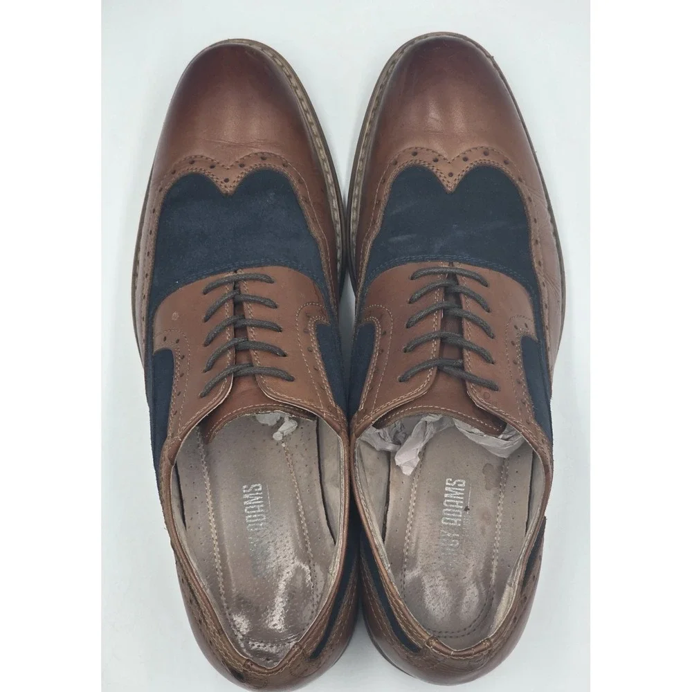 Stacy Adams Wingtip Oxford Shoes Mens 10.5M Navy Tan Leather Suede Brogue